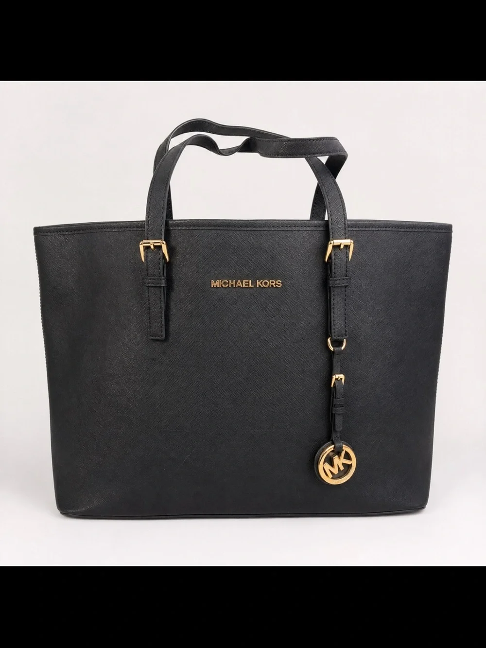 Michael Kors Black Leather Tote with Gold Hardware